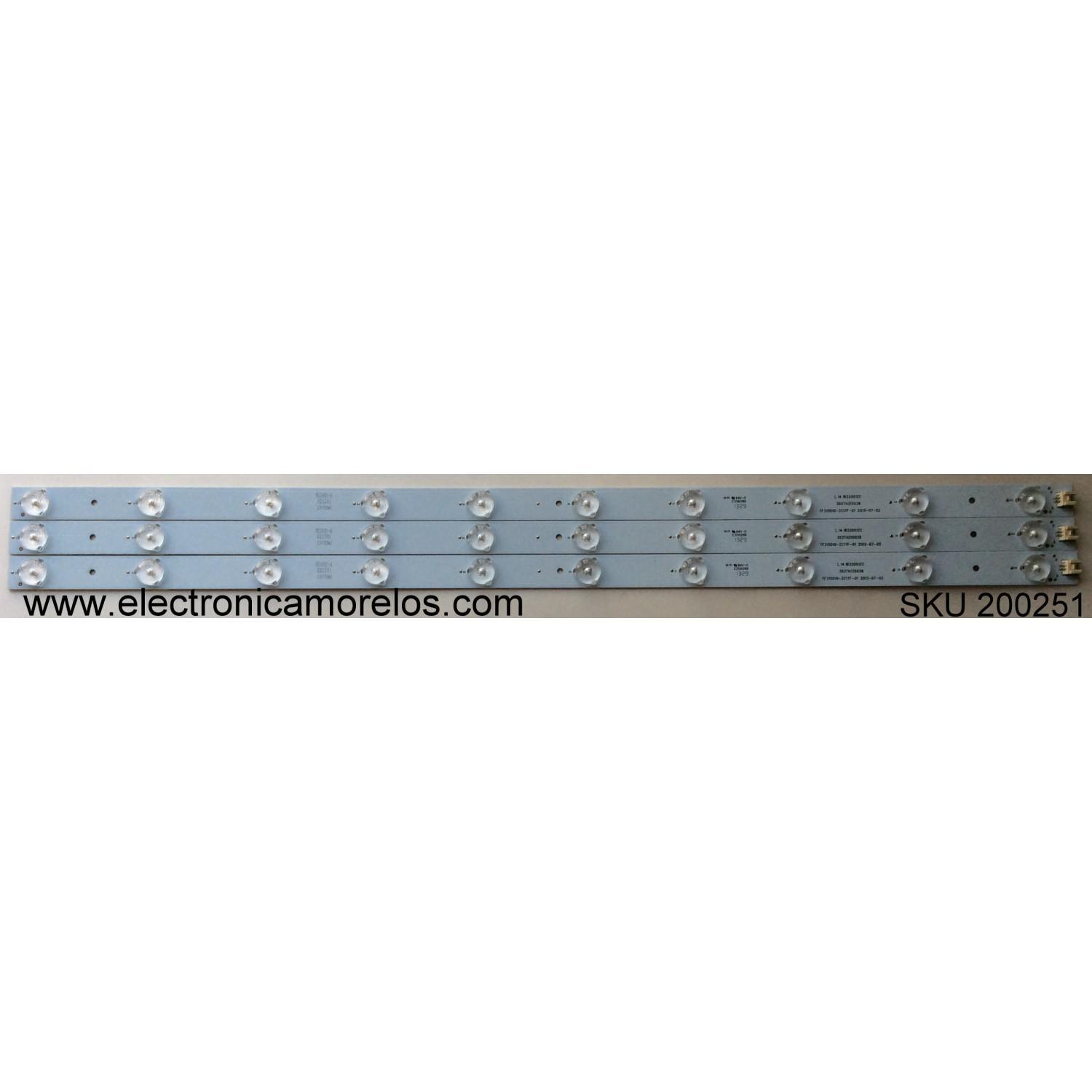 KIT DE LED´S PARA TV (3 PIEZAS) / INSIGNIA L.14.1632001ZC / 303TH315038 / TF315D10-ZC17F-01 / PANEL´S T320B6-P01-DY6(VER.E2) / T320B6-P01-DY6(VER.E3) / HV320WX2-201 / MODELO NS-32D20SNA14